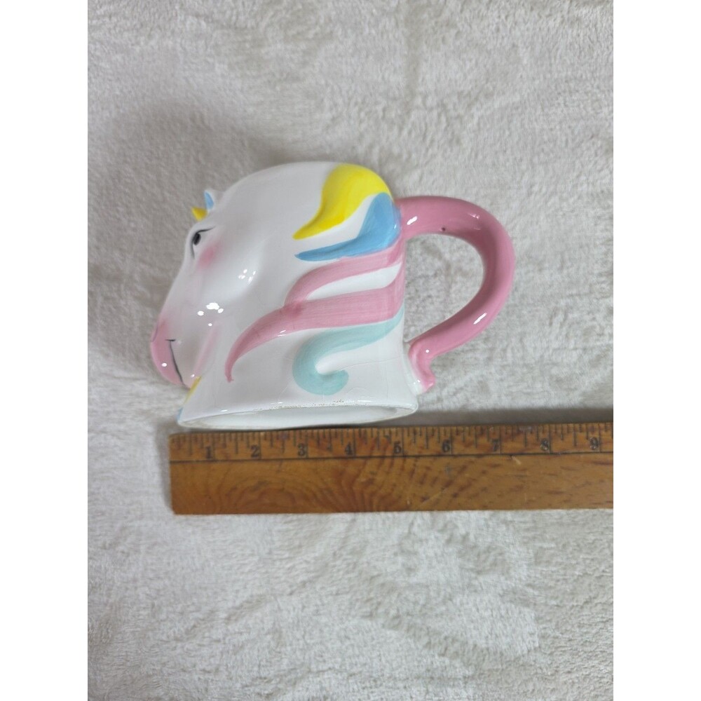 Unbranded Novelty Unicorn Mug 12/14 oz Handled White Unicorn Rainbow Mane Crazed - Picture 9 of 10